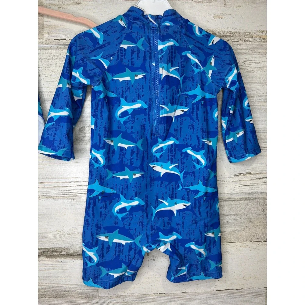 Up and Fast Swimsuit Boys 18-24M Blue Shark Rash Guard Hat Set Sharkcore EUC